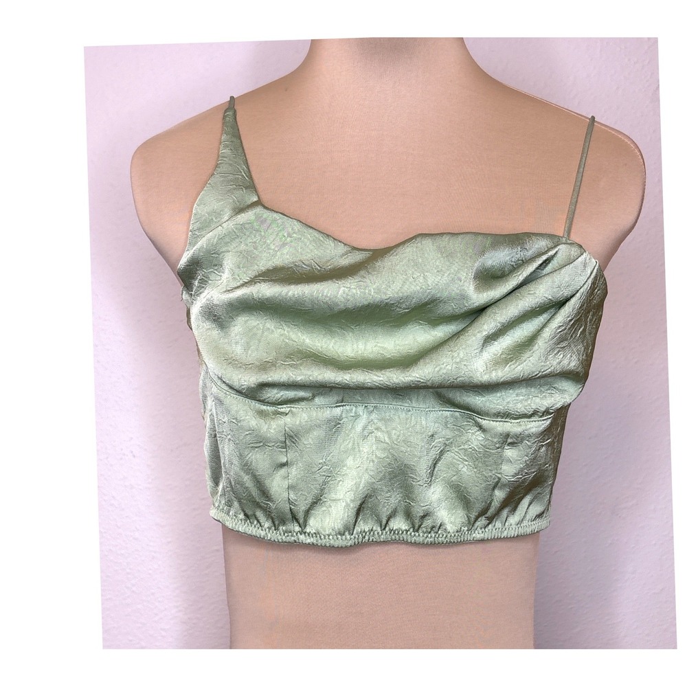 Out From Under Women Cami Tie Back Crop Top Medium Sage Green Coquette Fairycore